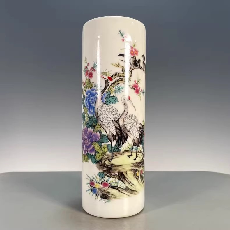 古董瓷器家中旧藏粉彩花鸟瓷笔筒